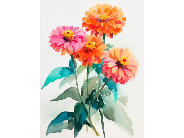 Zinnia Watercolor Art Print, Botanical Floral Decor