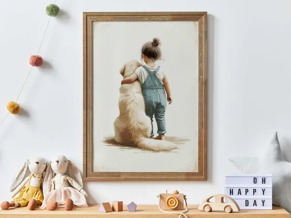 Golden Retriever Nursery Art, Girl And Dog Portrait