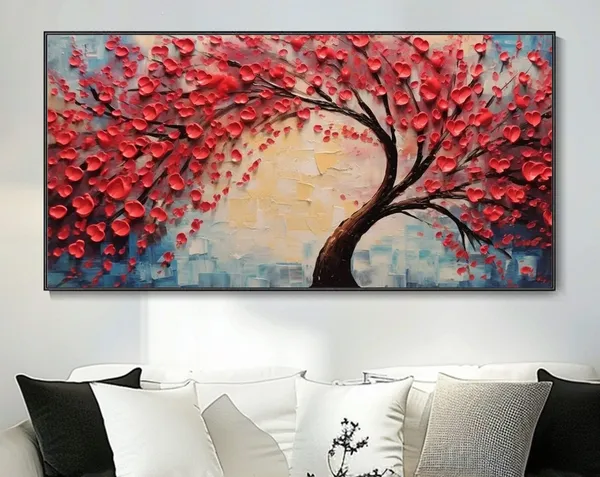 Red Tree Abstract Landscape, Modern Art Print
