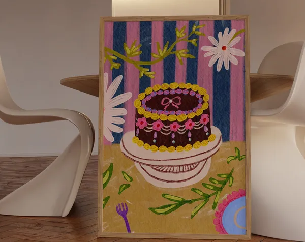 Colorful Birthday Cake Art Print, Kitchen Wall Decor