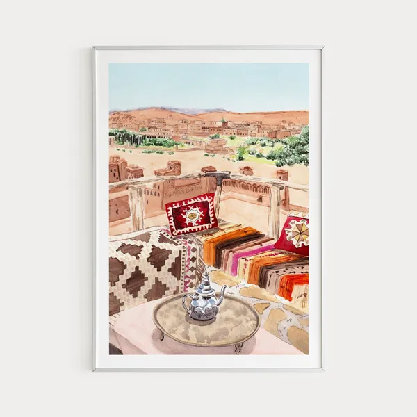Ouarzazate Morocco Watercolor Travel Poster Art