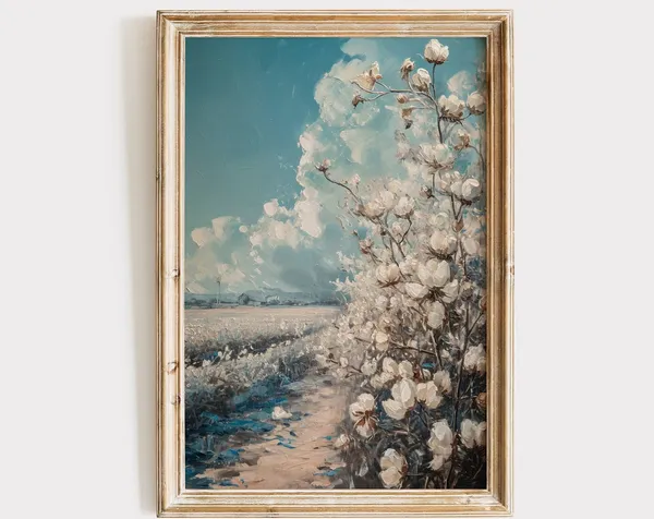 Cotton Field Vintage Farmhouse Wall Art Print