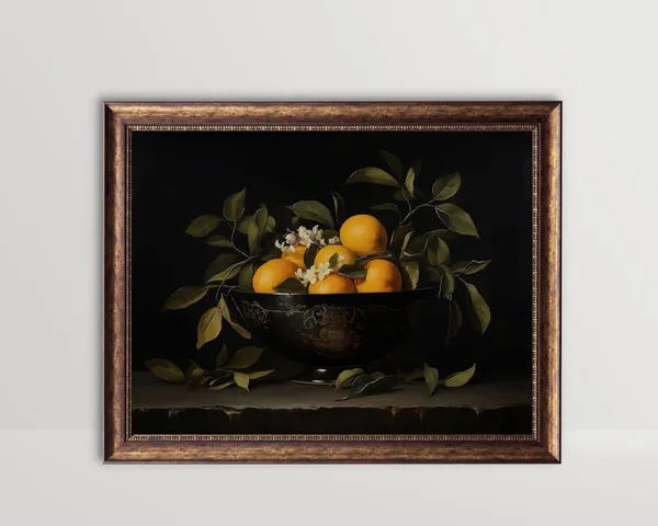 Oranges Vintage Citrus Still Life, Rustic Kitchen Art Print