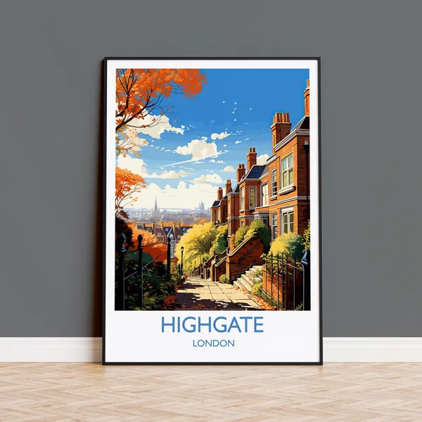 Highgate London Travel Poster, Vintage Travel Print