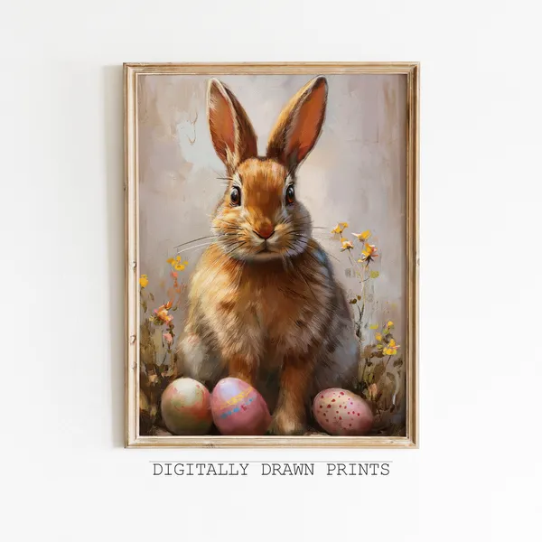 Easter Bunny Vintage Spring Poster, Farmhouse Decor
