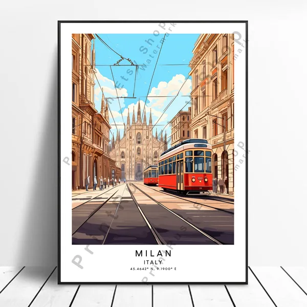 Milan Italy Travel Poster, European Wall Art Print