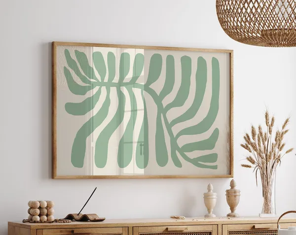 Green Minimalist Abstract Art Print, Boho Botanical