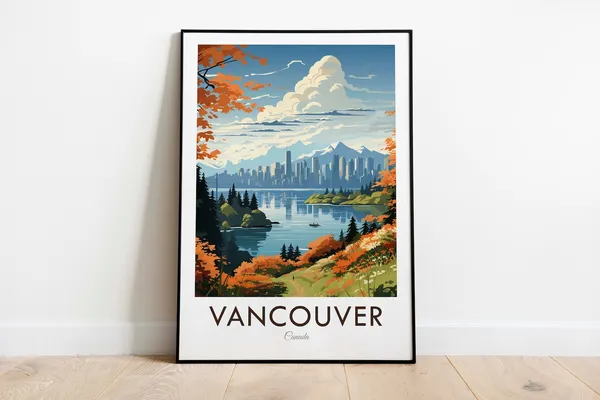 Vancouver Vintage Style Travel Poster, Travel Print