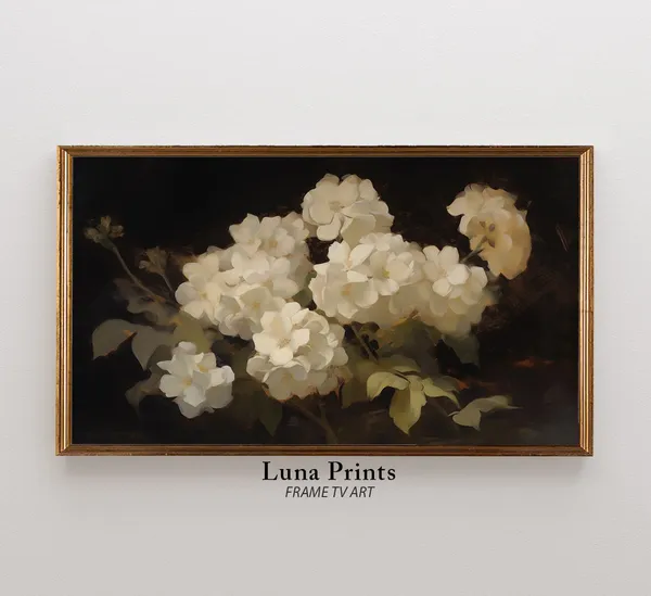 Moody Hydrangea Art Print, Spring Floral Painting