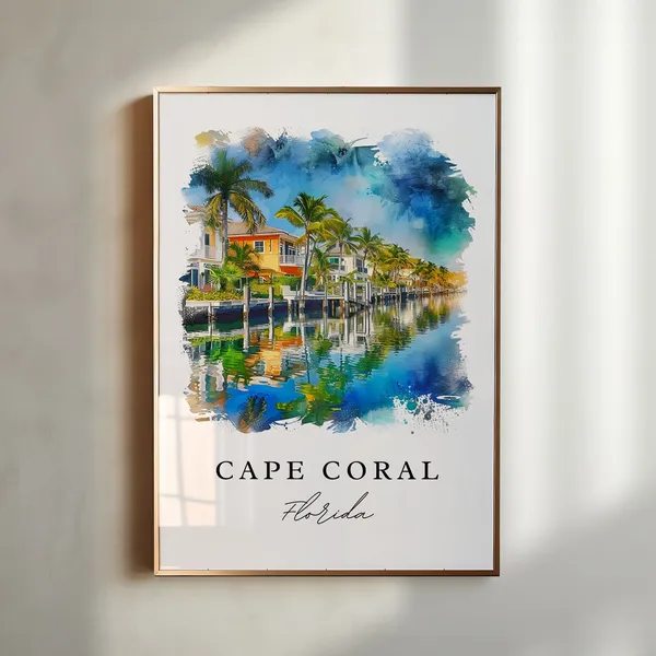 Cape Coral Florida Wall Art Print, Custom Text