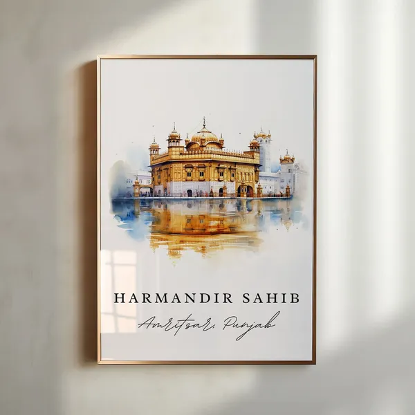 Harmandir Sahib Traditional Travel Poster, Amritsar