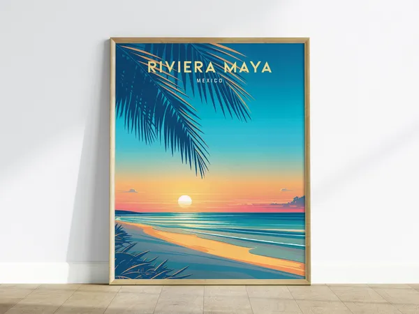 Riviera Maya Travel Poster, Mexico Seaside Art Print