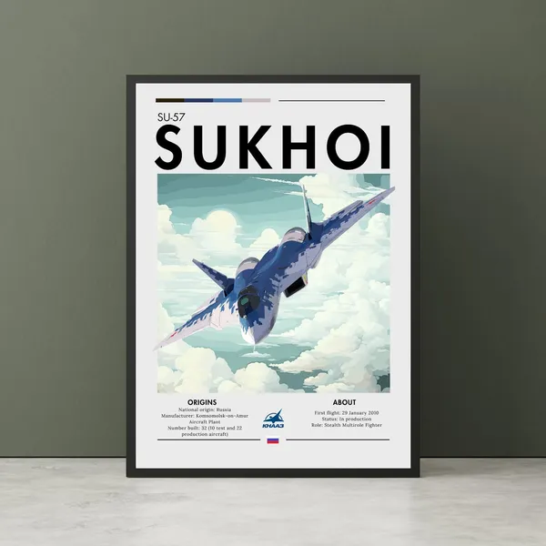 Sukhoi Su-57 Aircraft Art Print, Stealth Jet Poster