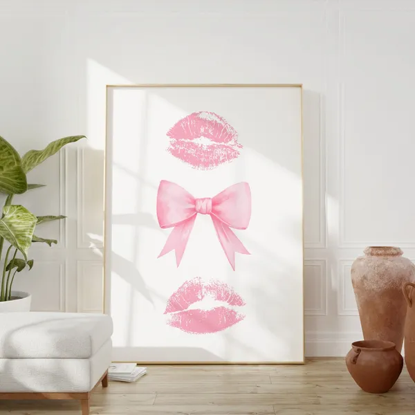 Pink Bow Print, Coquette Room Decor Art Print