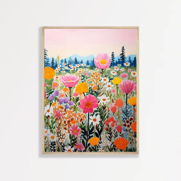 Wildflowers Retro Boho Floral Aesthetic Wall Art Print