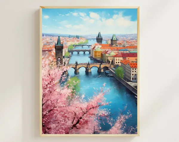 Prague Charles Bridge Europe Travel Poster