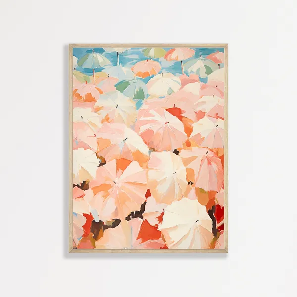 Beach Umbrella Painting, Retro Pastel Coastal Poster