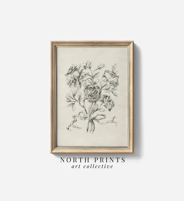 Victorian Rose Bouquet Sketch Art Print, Bedroom