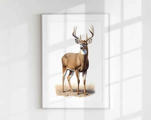 White Tailed Deer Minimal Poster, Wildlife Art