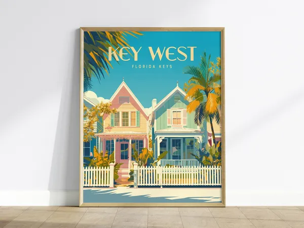 Key West Pastel Beach Cottages, Florida Keys Art Print