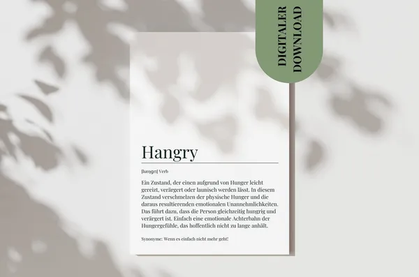 Hangry Definition Funny Kitchen Wall Art Print