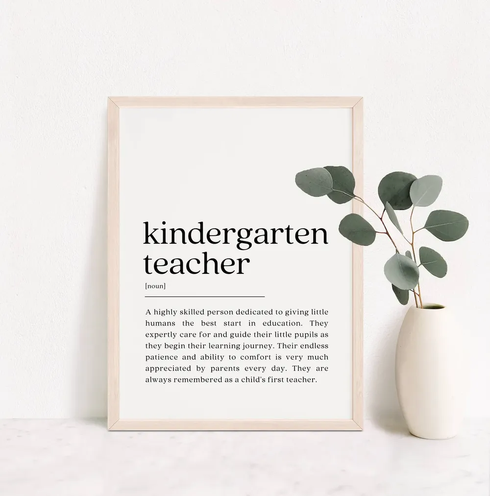 Kindergarten Teacher Definition Art Print, Teacher Gift