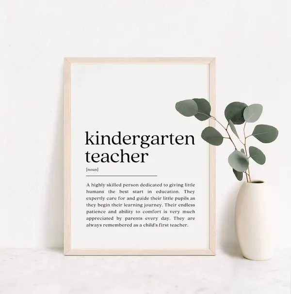 Kindergarten Teacher Definition Art Print, Teacher Gift