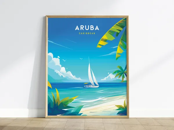 Aruba Travel Poster, Caribbean Beach Art Print