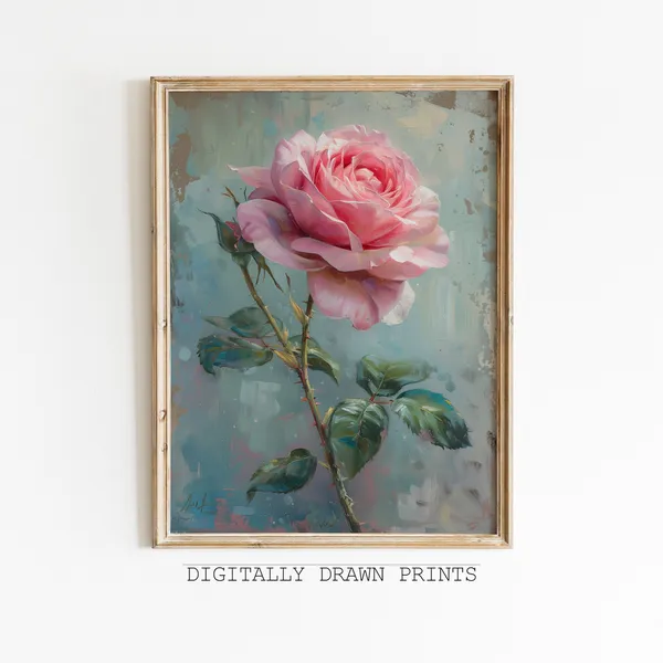 Vintage Rose Oil Painting Art Print, Cottagecore Decor