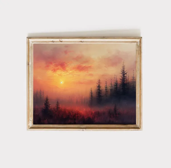Forest Wallpaper Sunset Forest Painting Art Print