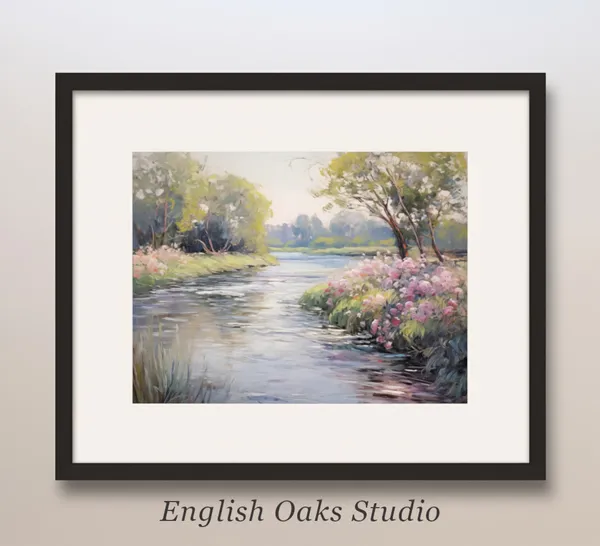 Vintage Spring Blooming Flowers River Art Print