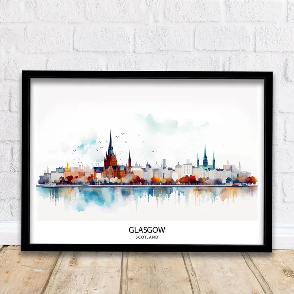 Glasgow Skyline Art Print, Scottish Cityscape Poster