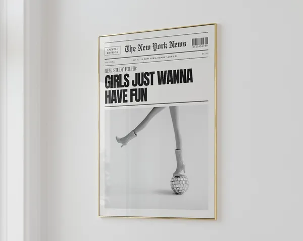 Newspaper Disco Art Print, Black and White Retro