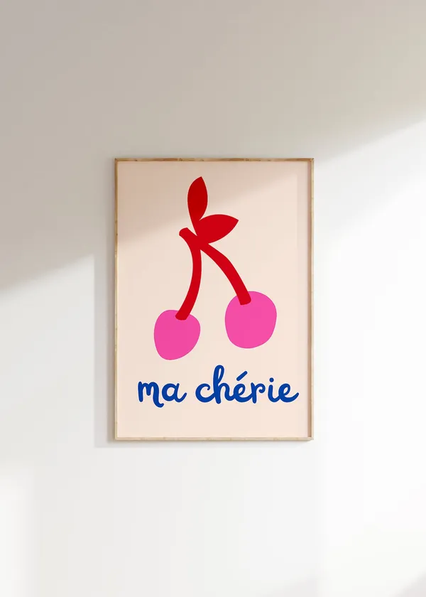 Ma Cherie Cherry Art Print, Coquette Wall Decor