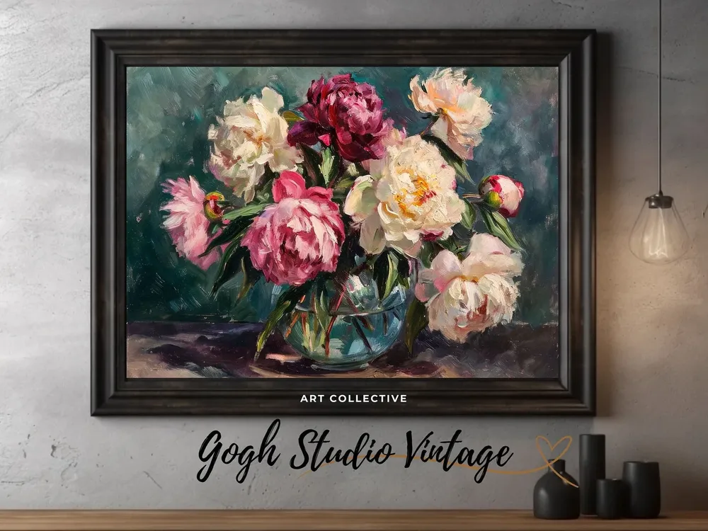 Peonies Of Vase Vintage Peony Still Life Art Print - Image 2