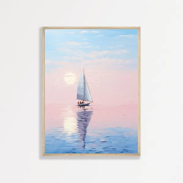 Pastel Sailboat Summer Beach Art Print, Coastal Boho