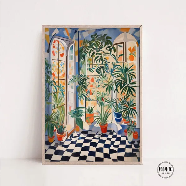 Plants Retro Living Room Art Print, Matisse-Inspired