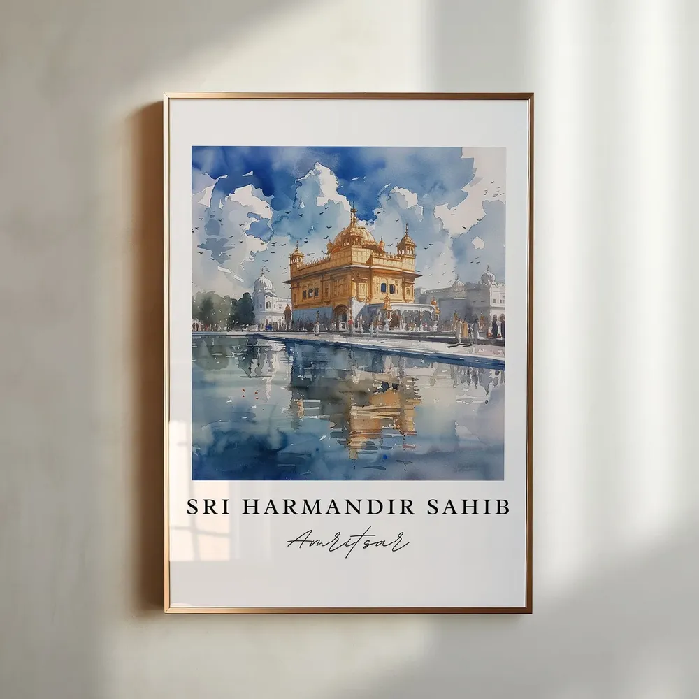 Sri Harmandir Sahib Travel Poster, Amritsar Temple