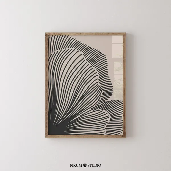 Neutral Lines Abstract Floral Art Print, Minimalist