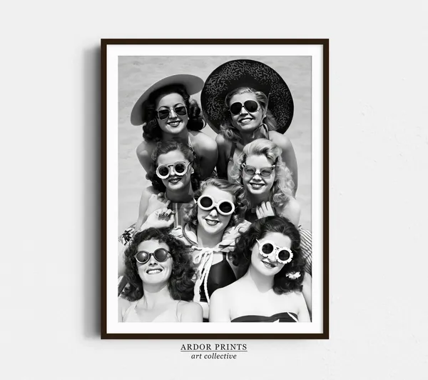 Beach Girls Wearing Sunglasses, Vintage Beach Poster