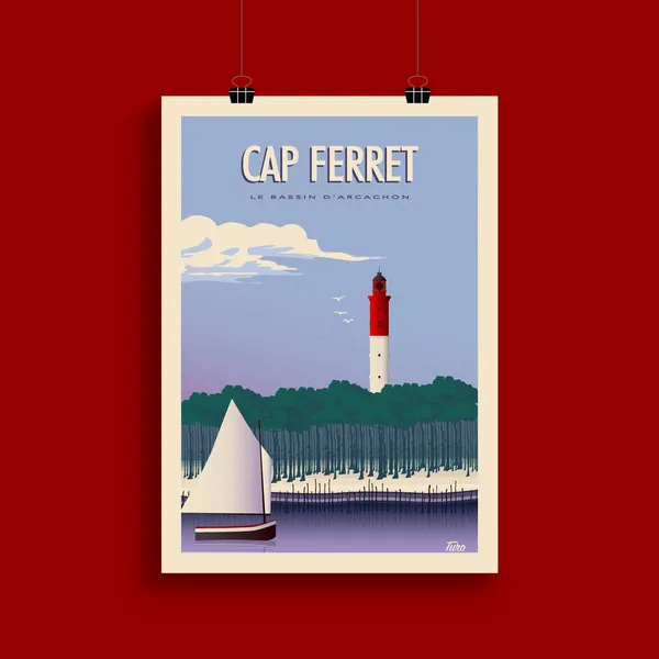 Cap Ferret Vintage Travel Poster, Southwest France