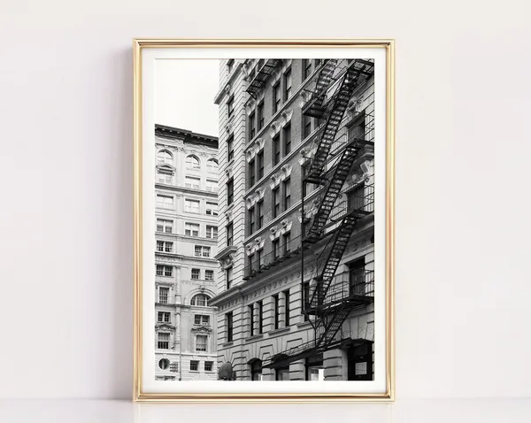 New York City Black And White Fire Escapes Travel Poster