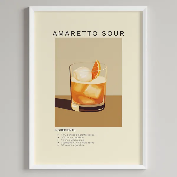 Amaretto Sour Cocktail Art Print, Bar Cart Decor