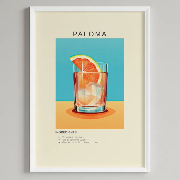Paloma Cocktail Art Print, Bar Cart Wall Decor