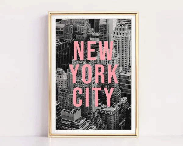 New York City Typography Travel Poster, Black and White