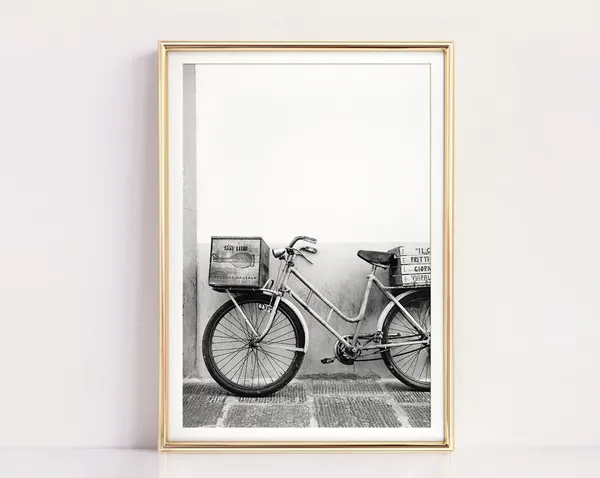 Rome Italy Bicycle Travel Poster, Black and White