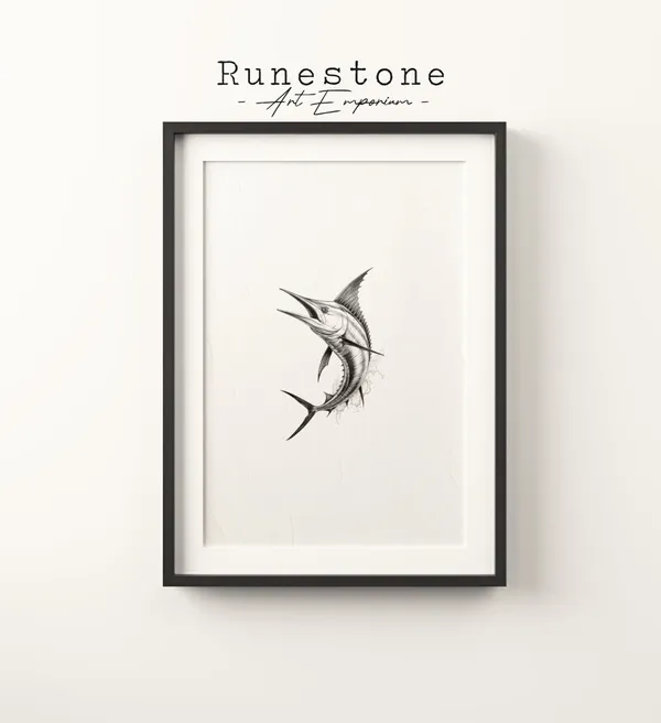Minimalist Marlin Fish Sketch Art Print, Beach Decor