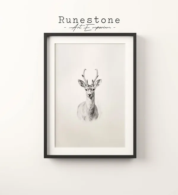 Minimalist Deer Sketch Art Print, Neutral Nursery