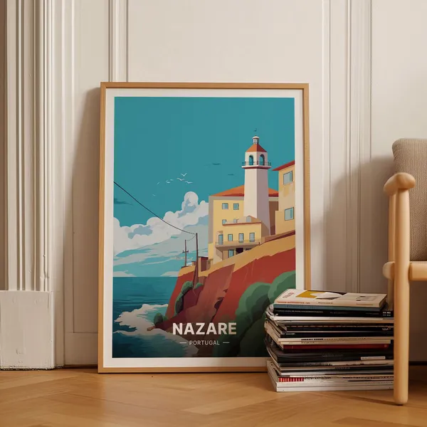 Nazare Portugal Travel Poster, Coastal Decor
