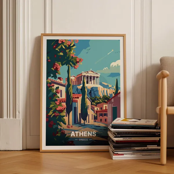 Athens Greece Travel Poster, Traditional City Art